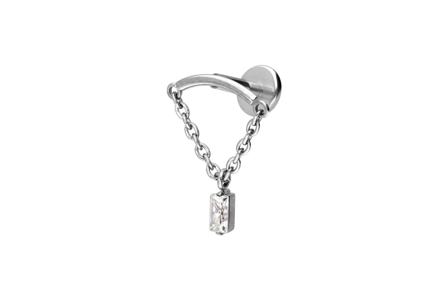 Titan Labret Piercing mit Innengewinde BOGEN + KETTE + KRISTALLRECHTECK